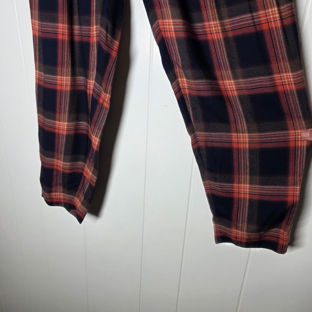 Cartonnier Anthropologie Plaid Ankle Zip Trousers Red Navy Size 2 Tapered Pants - Picture 15 of 16
